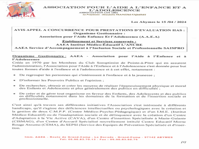 Avis appel à concurrence pour prestations d'evaluation HAS